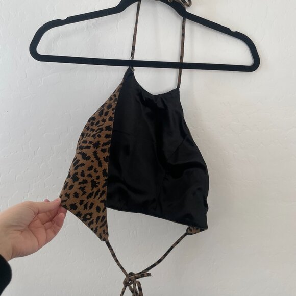Cheetah Leopard Halter Crop Festival Hipster Hippie Suede Cropped Like Blouse - Picture 3 of 5